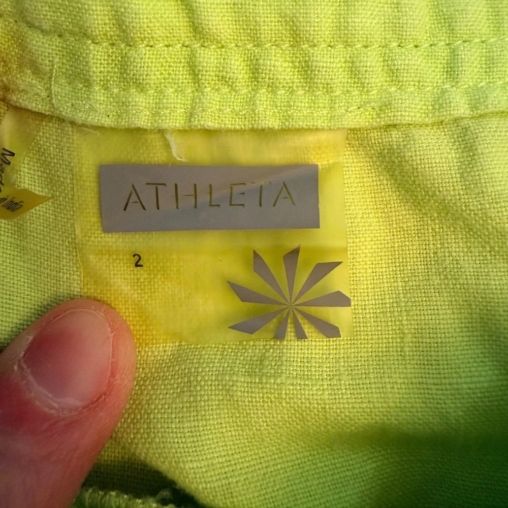 Athleta‎ Size 2 Daydream 100% Linen A-Line Skirt Flare Drawstring Lime Green